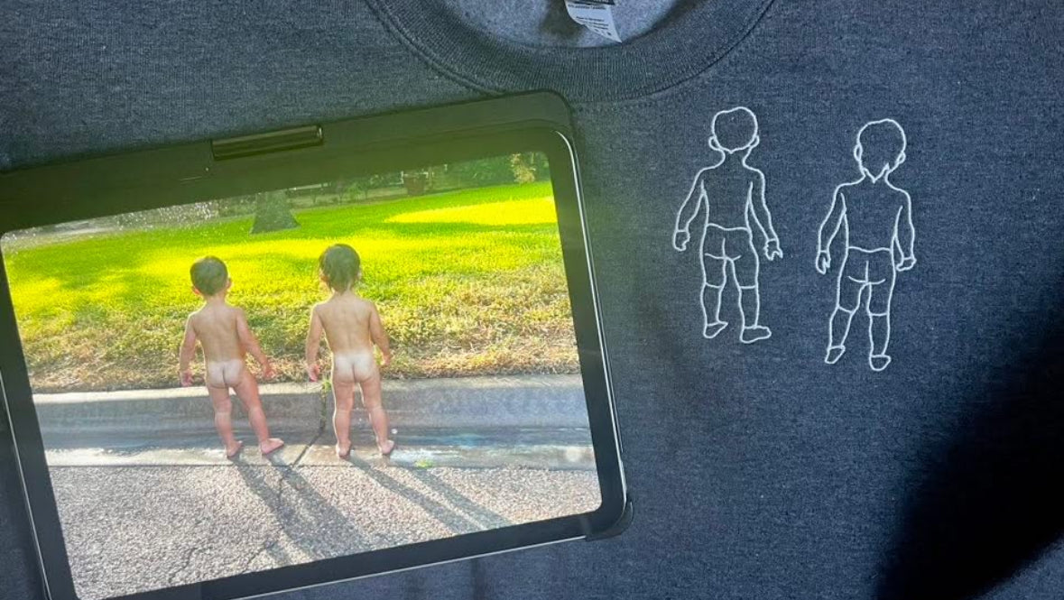 Embroidered outline picture, photo embroidery, custom, photo keepsake, picture sweater, gift, keepsake, personalized