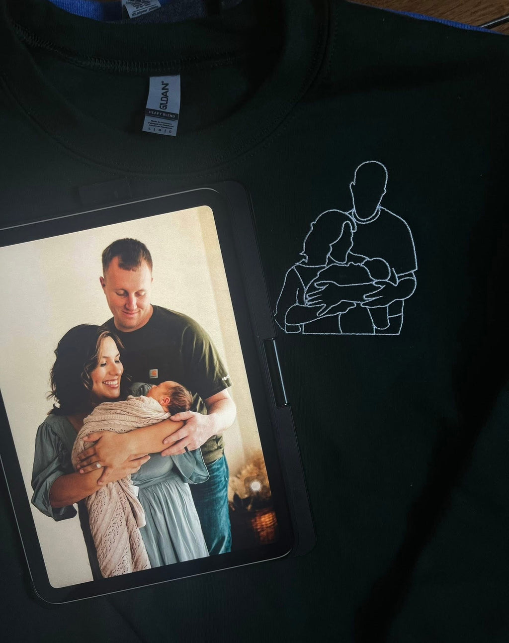 Embroidered outline picture, photo embroidery, custom, photo keepsake, picture sweater, gift, keepsake, personalized