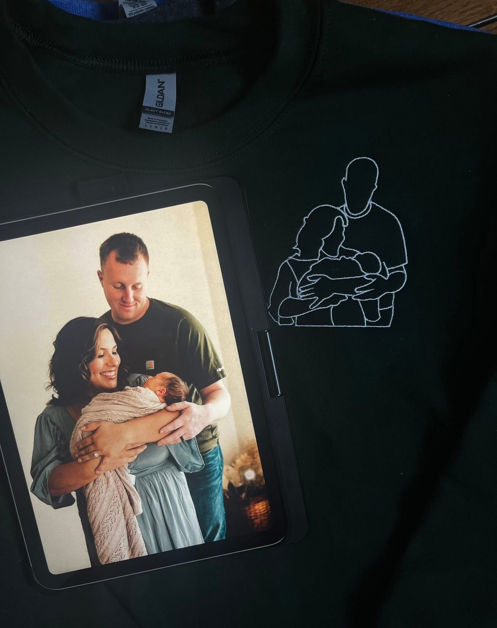 Embroidered outline picture, photo embroidery, custom, photo keepsake, picture sweater, gift, keepsake, personalized