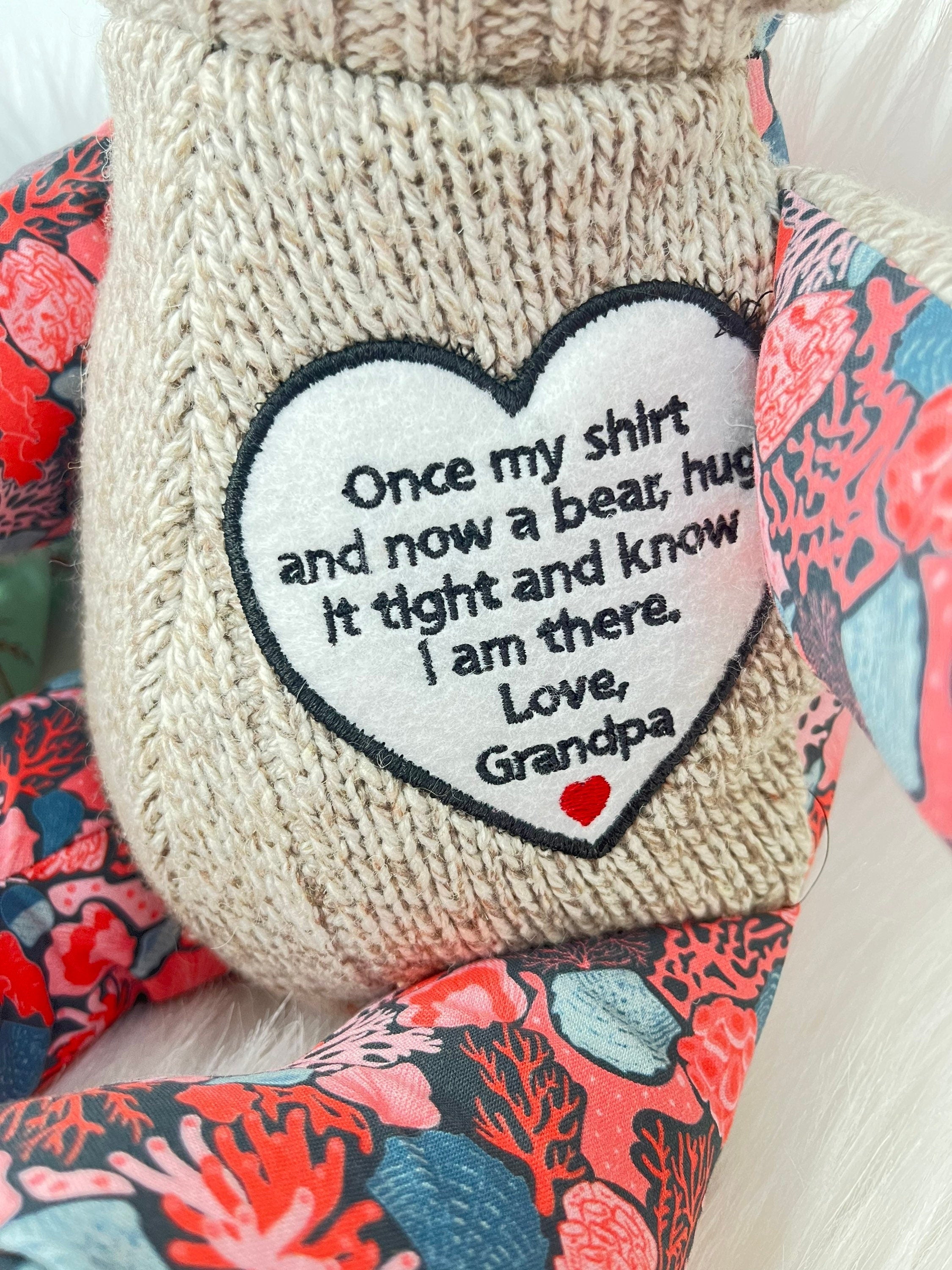 Memory Bear from clothing, Handmade Bear, Bear from loved one's clothing, memory bear patch,gift for fam, keepsake bear, personalized Bear,