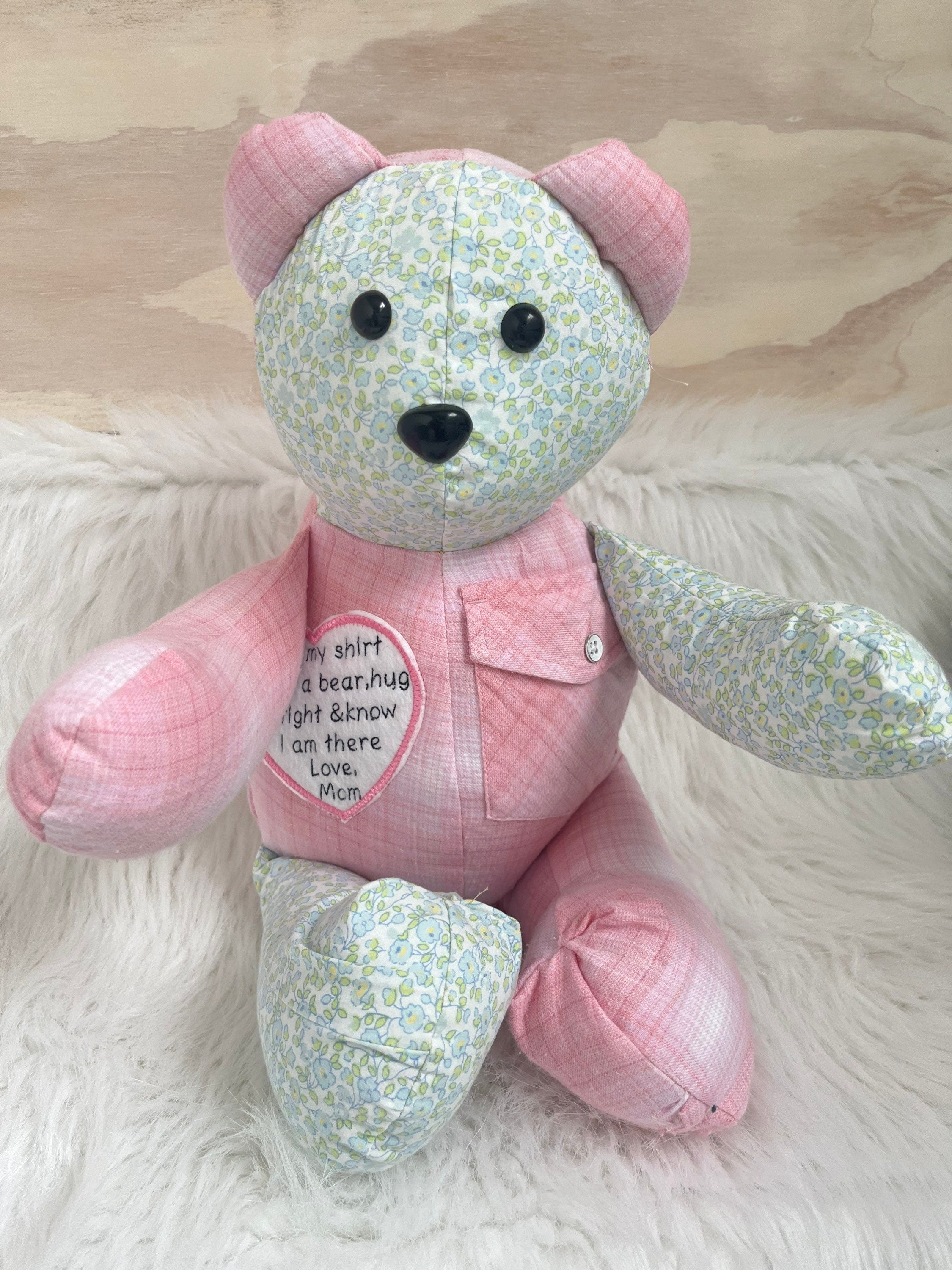 Memory Bear from clothing, Handmade Bear, Bear from loved one's clothing, memory bear patch,gift for fam, keepsake bear, personalized Bear,