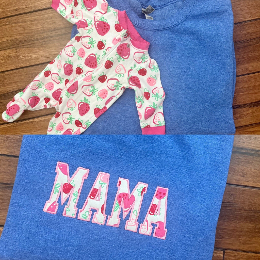 Mama sweater embroidered with baby clothing, personalized sweater, baby outfit, appliqué, keepsake, gift for mom, mama clothing, baby