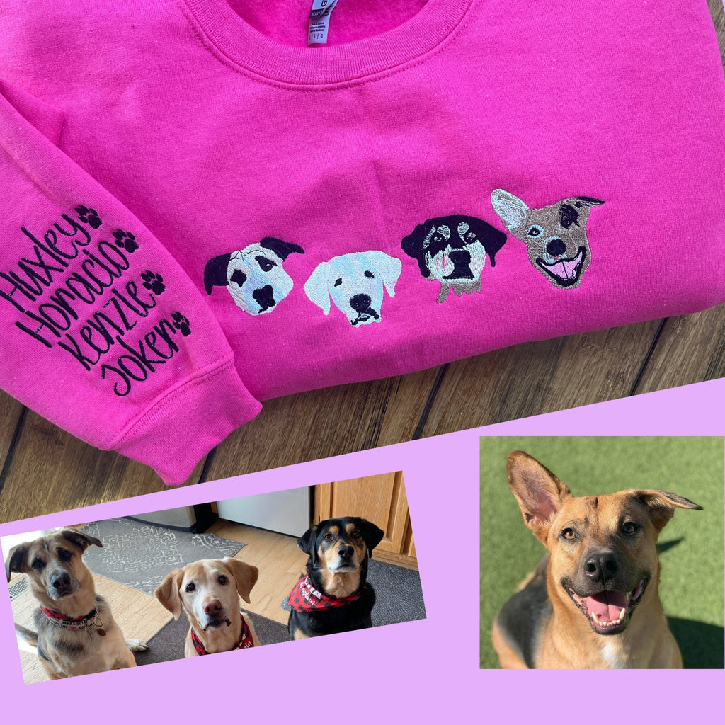 Custom Pet Face Embroidered Crewneck Sweater – Personalized Dog or Cat Embroidery Gift