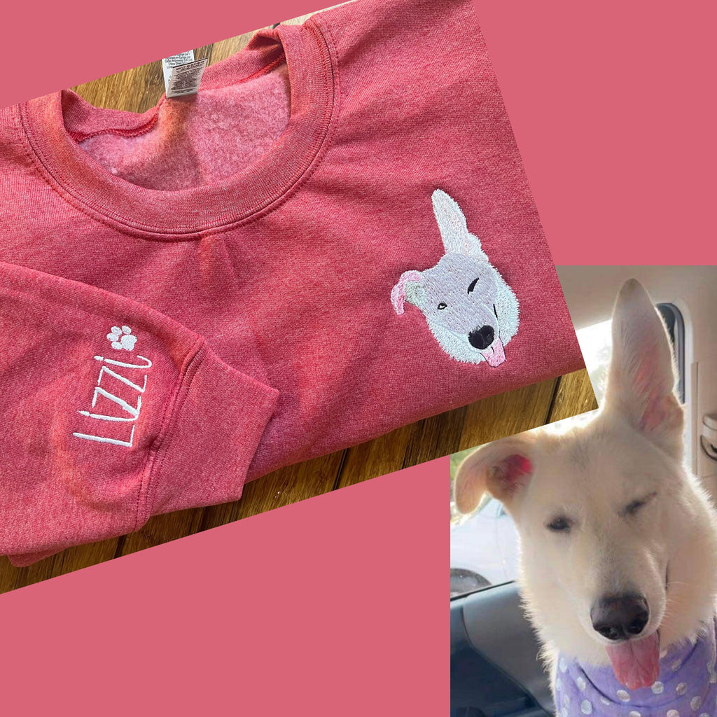Custom Pet Face Embroidered Crewneck Sweater – Personalized Dog or Cat Embroidery Gift