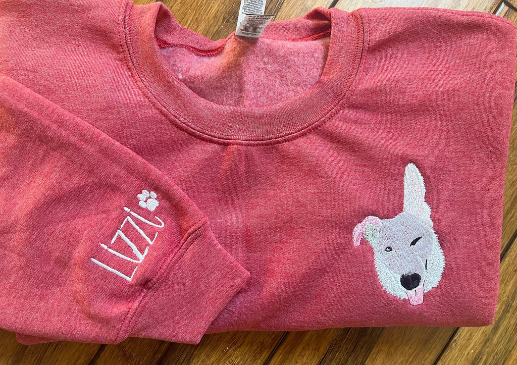 Custom Pet Face Embroidered Crewneck Sweater – Personalized Dog or Cat Embroidery Gift