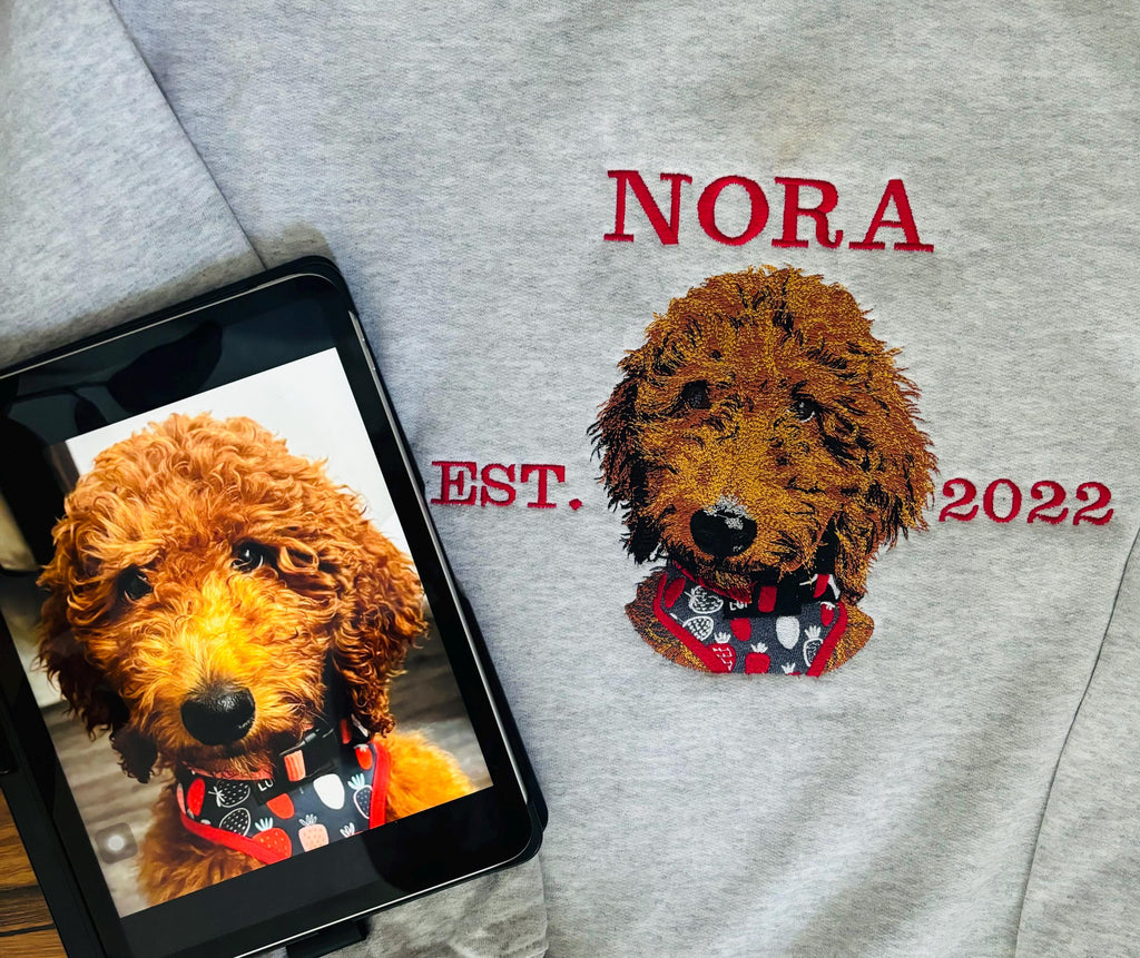 EST. Custom Pet Face Embroidered Crewneck Sweater – Personalized Dog or Cat Embroidery Gift-