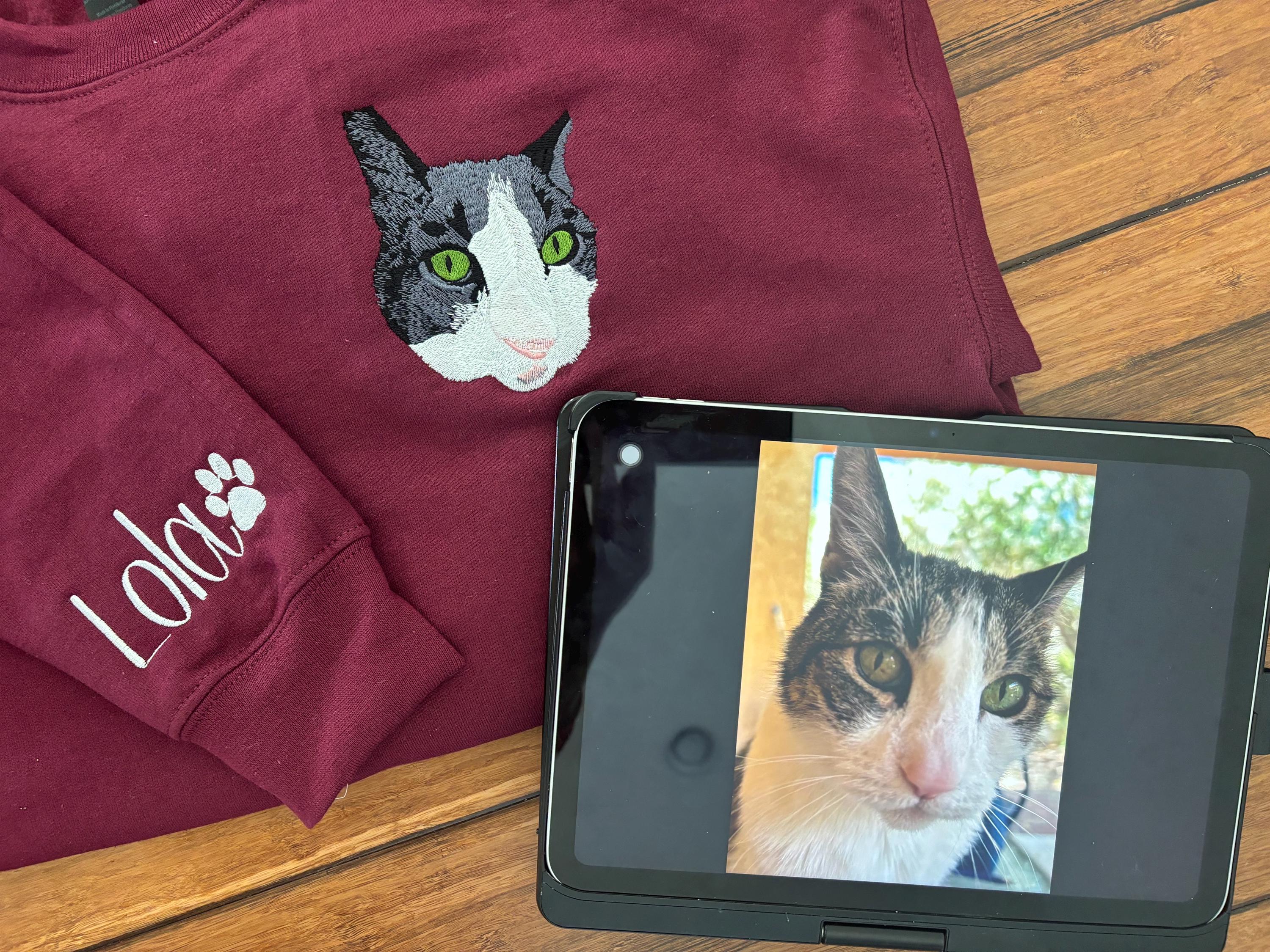 EST. Custom Pet Face Embroidered Crewneck Sweater – Personalized Dog or Cat Embroidery Gift-