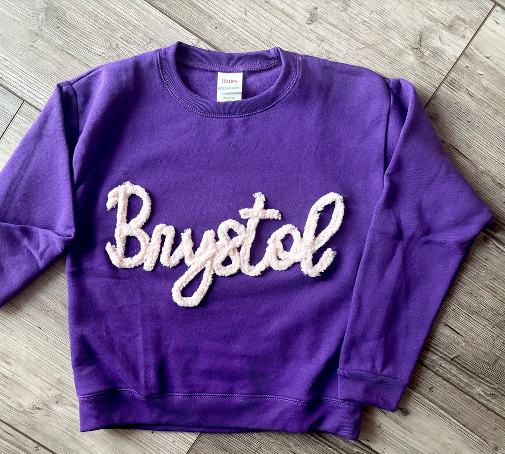 Personalized Chenille Letter Sweatshirt – Custom Embroidered Name Sweater – Bridesmaid Gift / Team Spirit Pullover