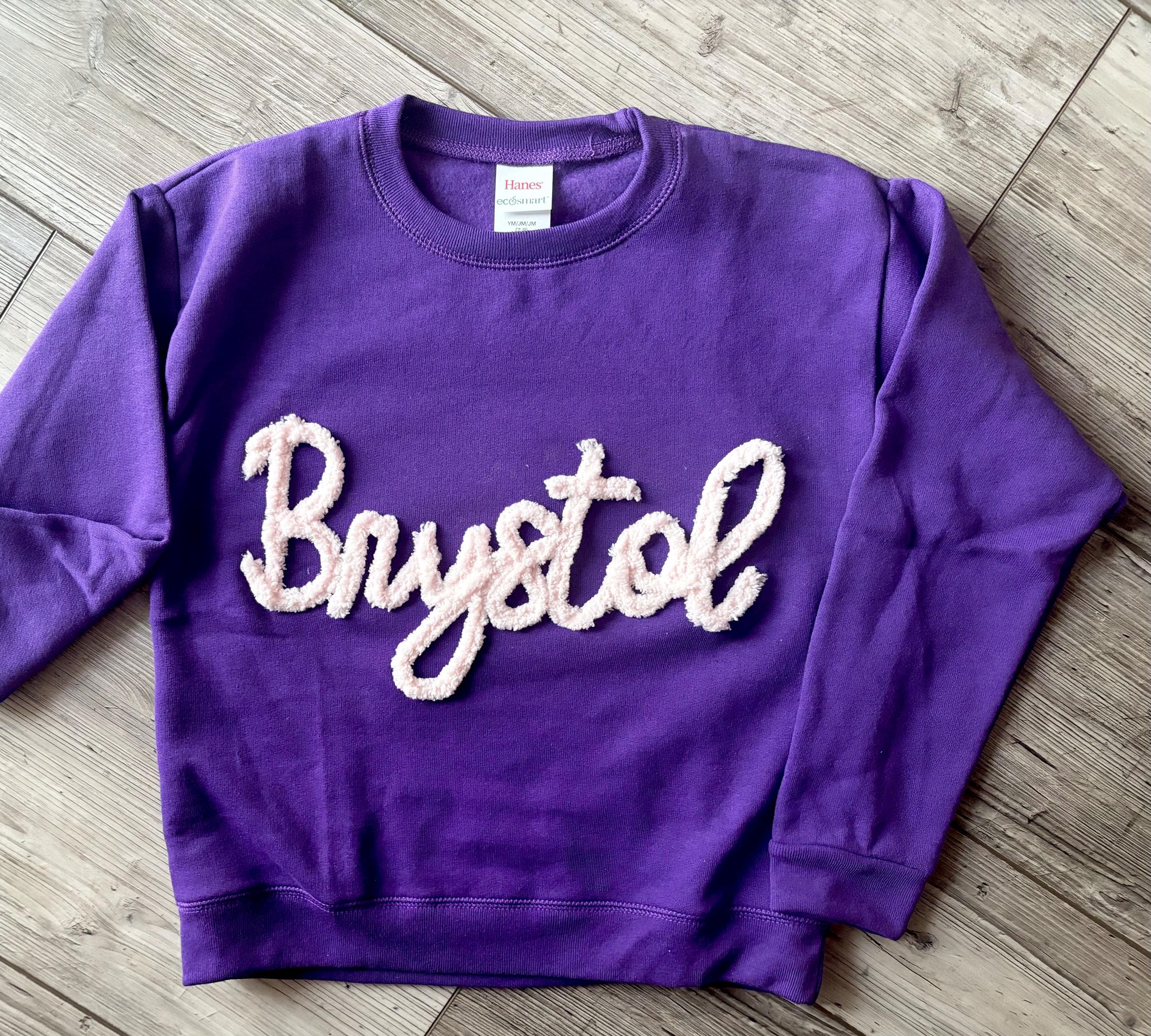 Personalized Chenille Letter Sweatshirt – Custom Embroidered Name Sweater – Bridesmaid Gift / Team Spirit Pullover