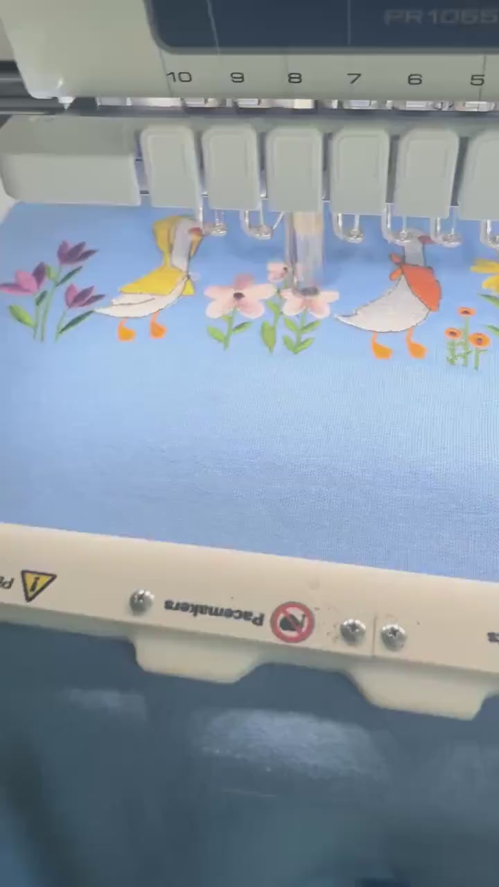 Cute spring goose embroidered sweater, flowers, spring, silly goose